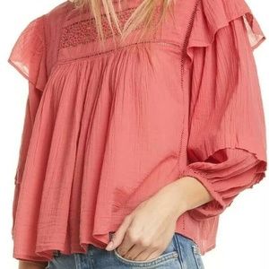 NWOT Free People Laura Western Eyelet Lace Flor E Mayo Blouse
